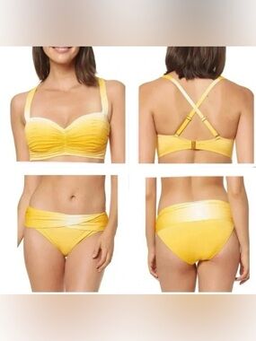 Bleu Rod Beattie Sunset Yel Ombre Ruched Bikini Top Size 38D Bottom Size 4